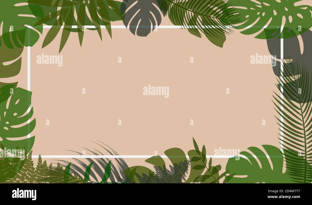 natural horizontal vector background with tropical leaves in pastel colors, design template Stock Vector