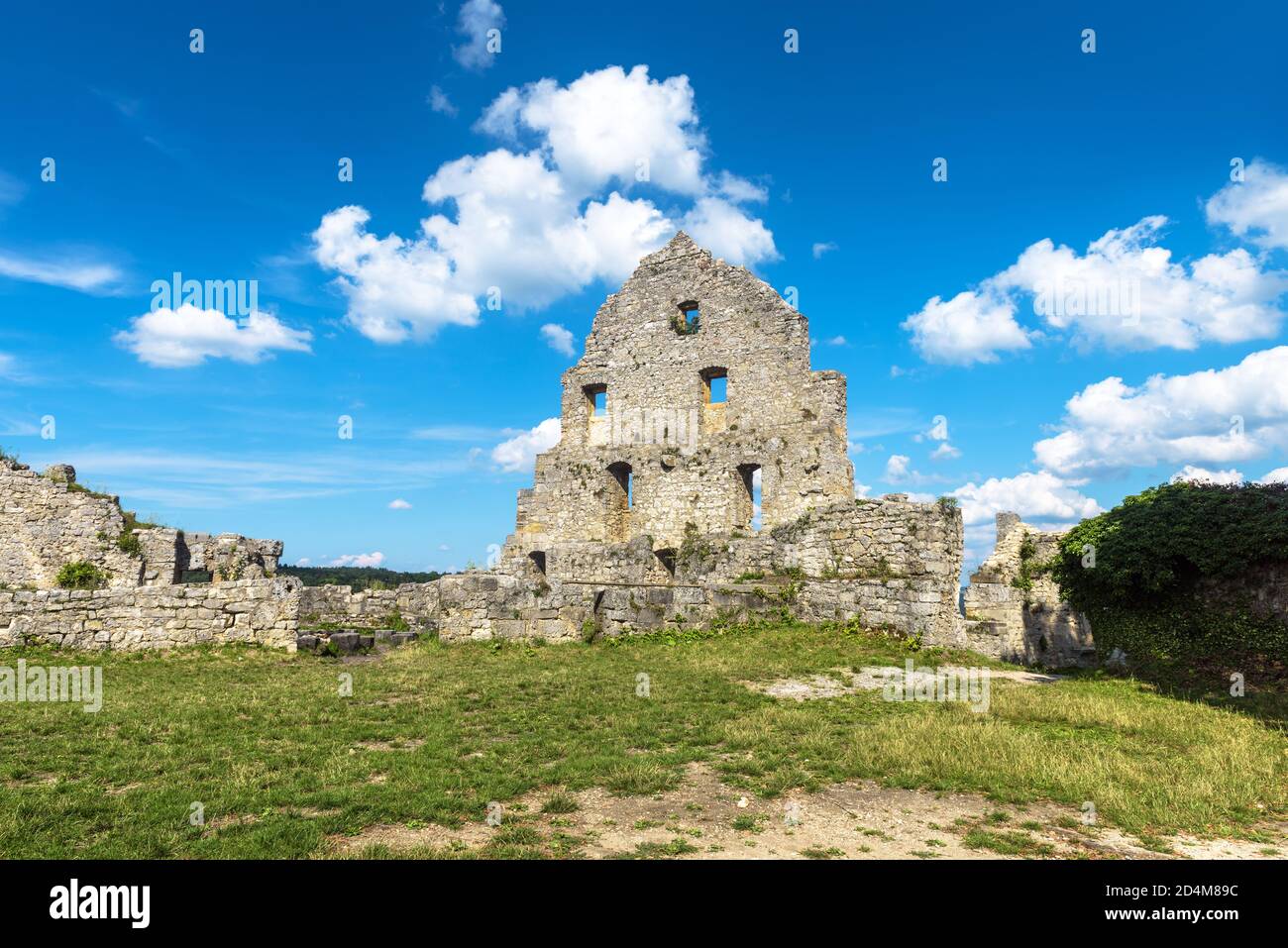 Hohenurach Castle in old town of Bad Urach, Germany. Ruins of this medieval castle is landmark of Baden-Wurttemberg. Landscape with abandoned German c Stock Photo