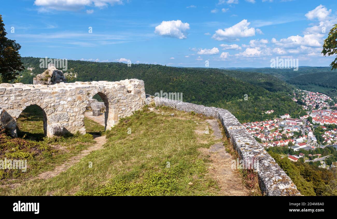 Landscape with Hohenurach Castle in old town of Bad Urach, Germany ...