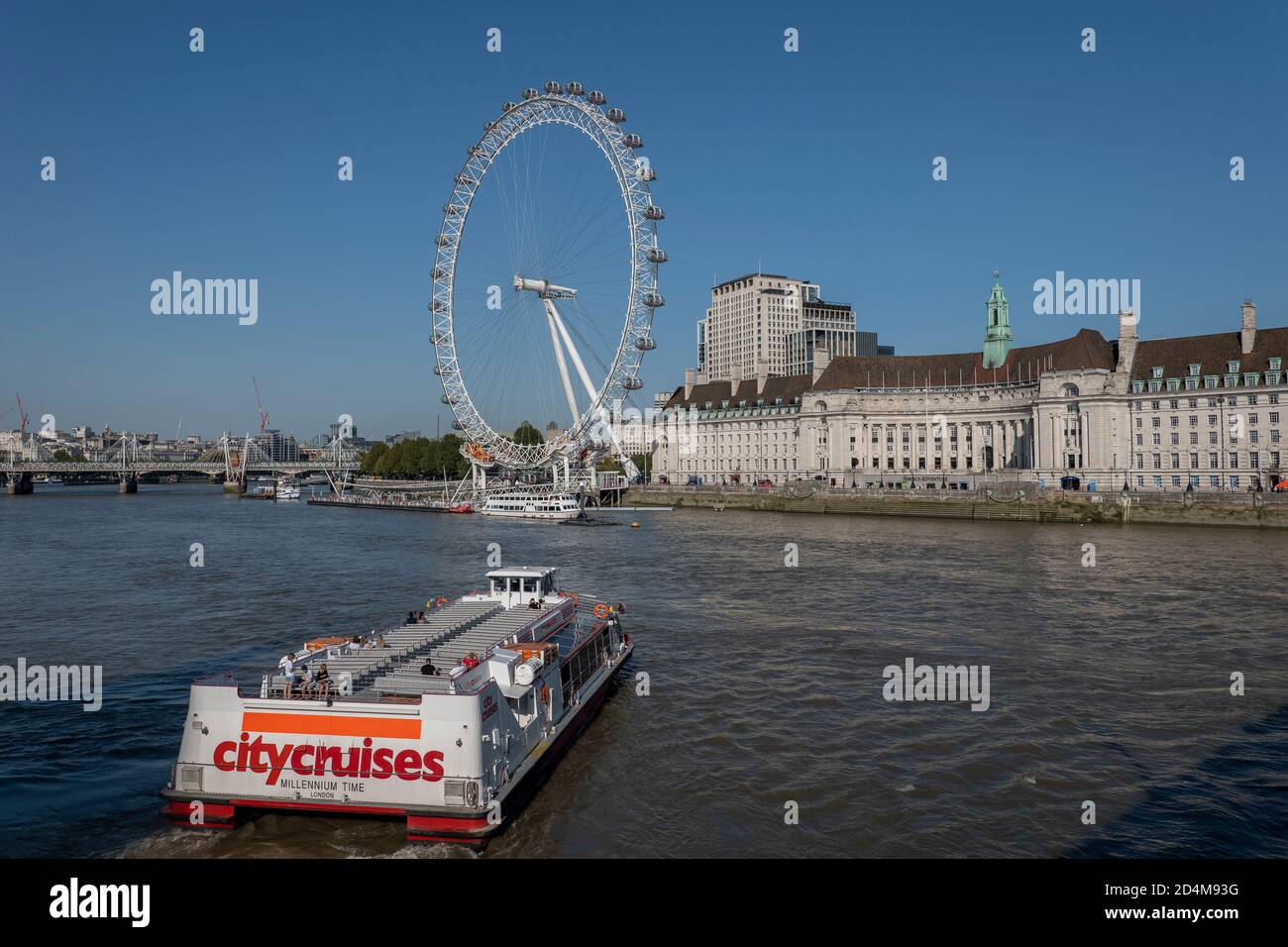 The London Eye and County Hall building on the 14th September 2020 on the South Bank in the United Kingdom. Photo by Sam Mellish Stock Photo