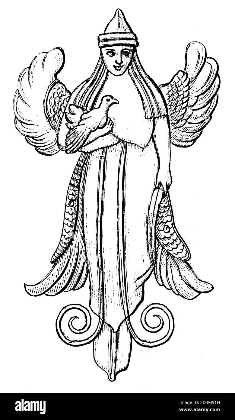 19th-century engraving of Astarte, Semitic goddess. Illustration published in Systematischer Bilder-Atlas zum Conversations-Lexikon, Ikonographische E Stock Photo