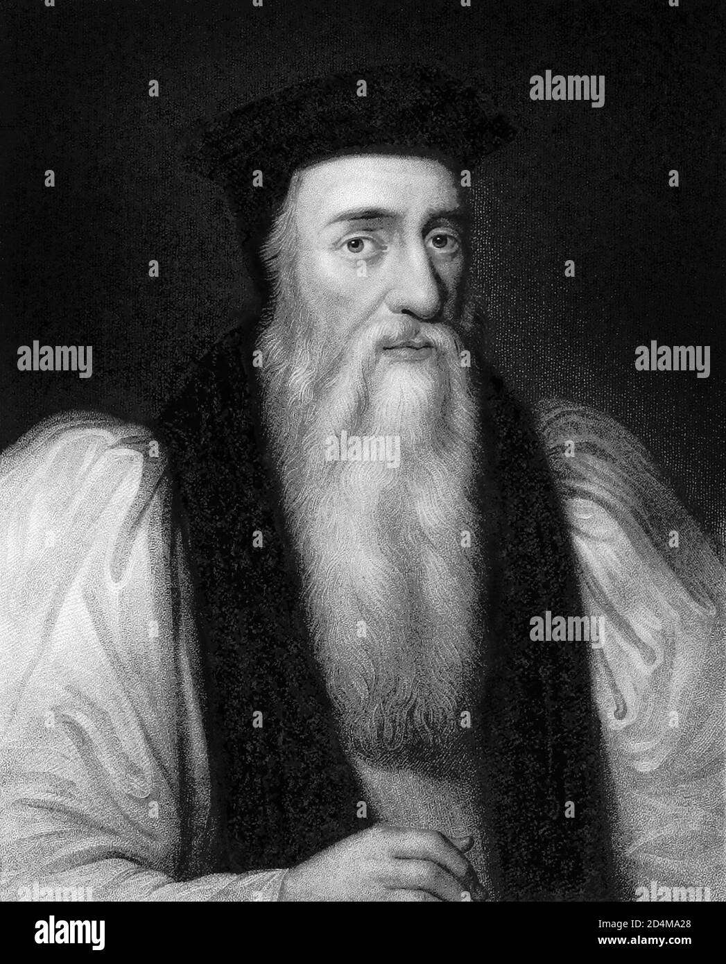 Thomas Cranmer (1489–1556) was a leader of the English Reformation and Archbishop of Canterbury during the reigns of Henry VIII, Edward VI and, for a short time, Mary I. Under the reign of Mary I, a Roman Catholic, Cranmer was charged with treason and heresy and was susequently burnt at the stake on March 21, 1566. Stock Photo