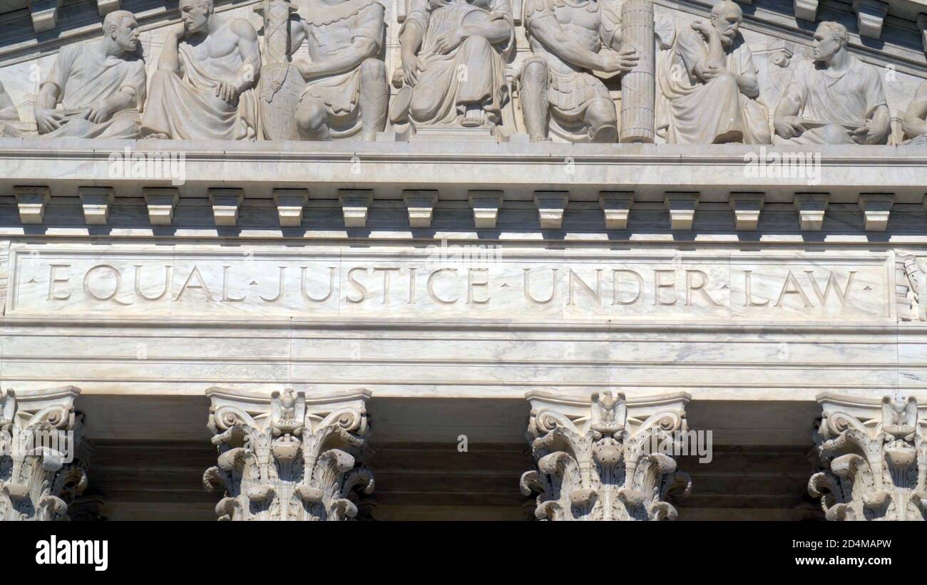 Supreme Court of the United States, Building exterior facade, equal justice under the law, WASHINGTON, DC, USA. Stock Photo