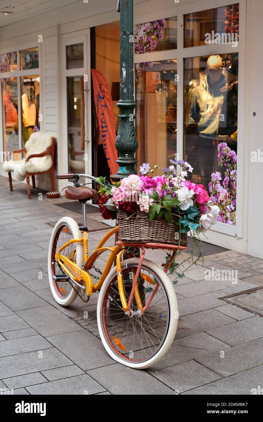 Bike with colourful flowers in a 