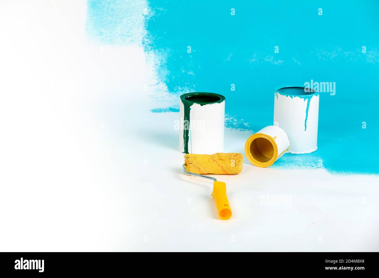 Room Paint Color Instrument Instruments for renovation apartment room isolated on white and blue ...