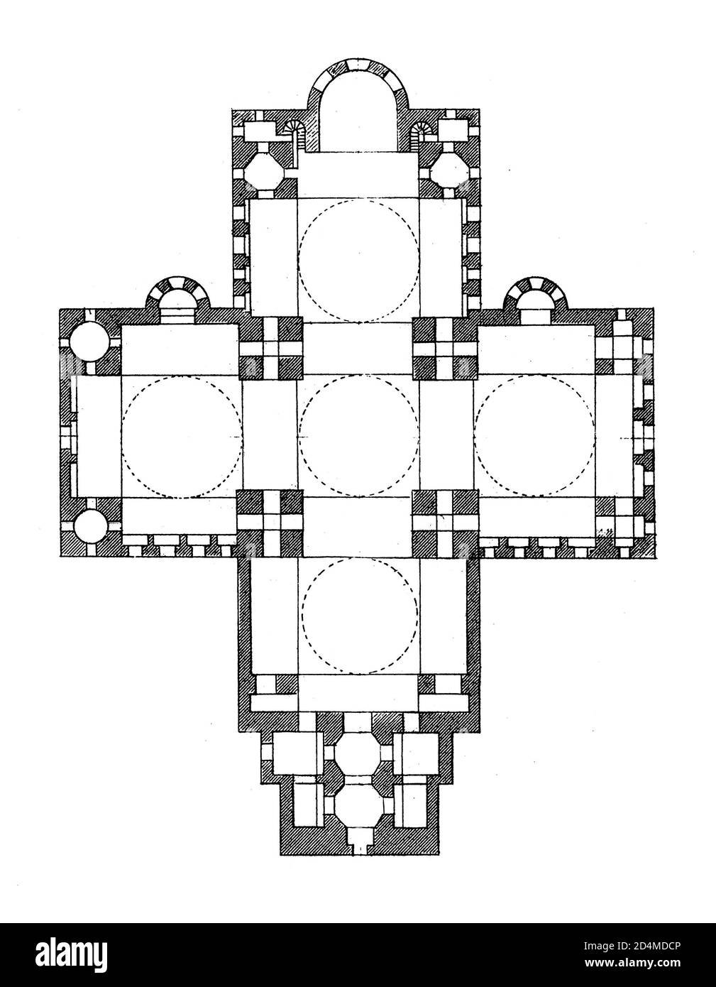 Antique illustration of floor plan of St. Front's Cathedral in Perigueux, France. Published in Systematischer Bilder-Atlas zum Conversations-Lexikon, Stock Photo