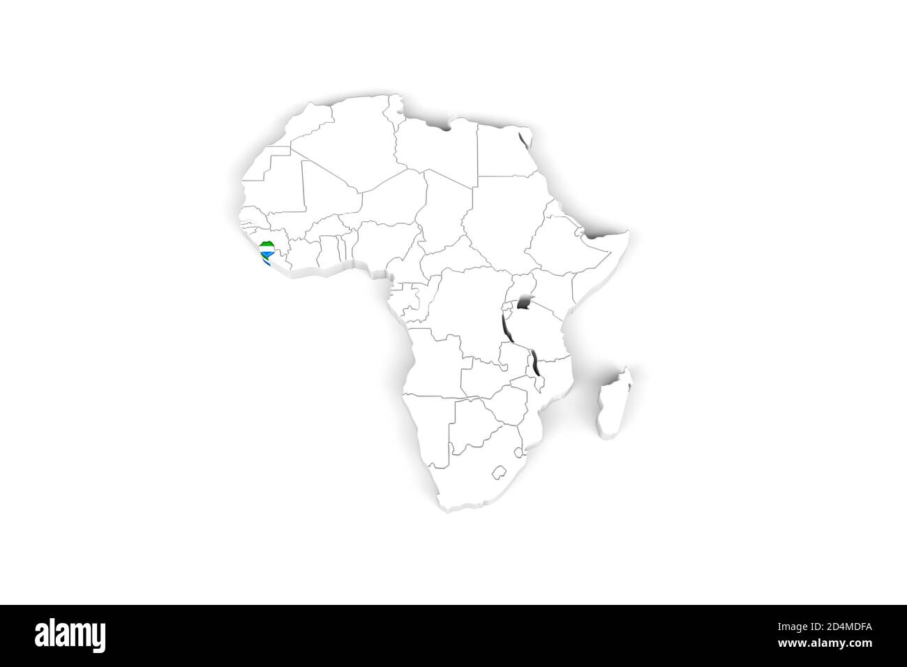 Africa 3d map with borders marked - Sierra Leone area marked with ...
