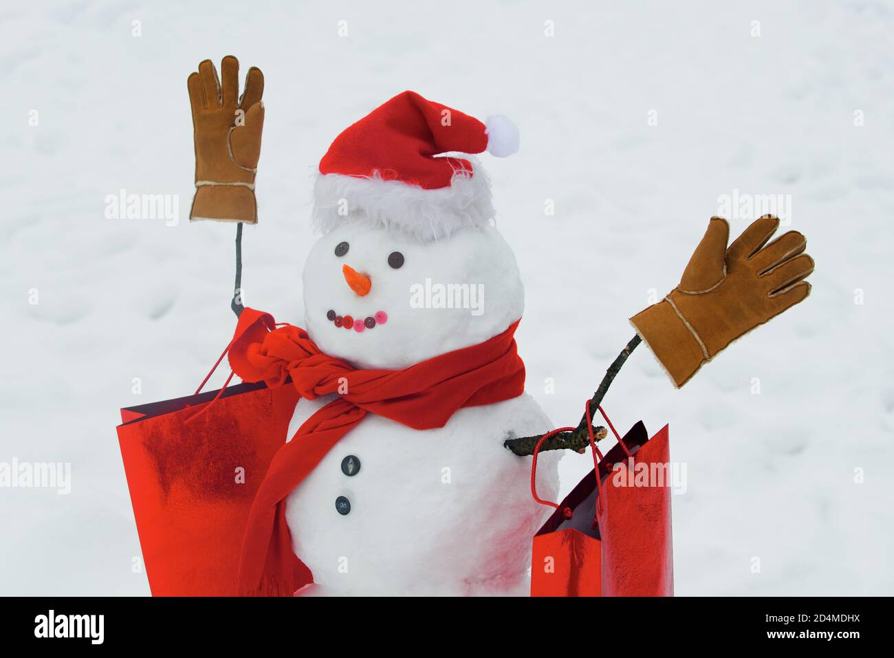 Happy winter time. Delivery gifts and gift emotions. Funny snowman