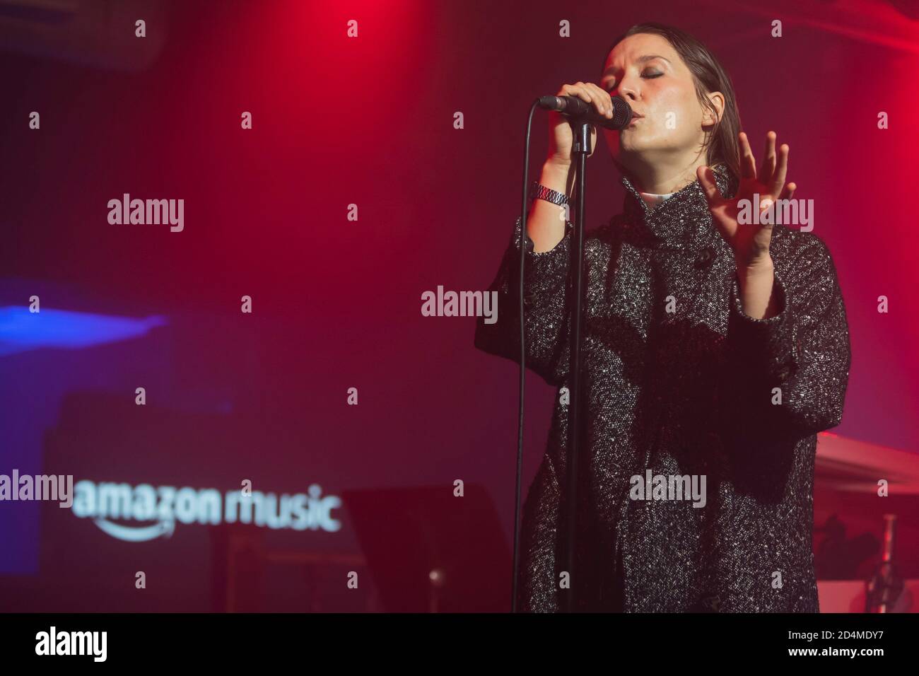 Singer Cate Le Bon performs at Clwb Ifor Bach in Cardiff for Prime Day Live - a free, livestreamed event presented by Amazon Music, in support of Music Venue Trust to raise awareness and funds for UK music venues. Stock Photo