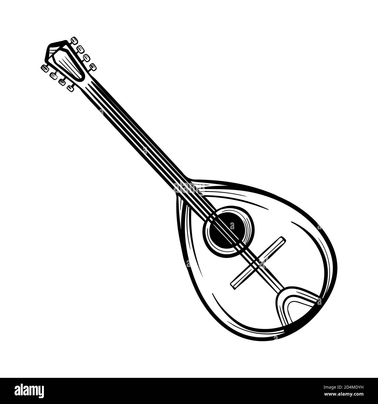 Mandolin, vintage engraved illustration stylized graphic arts hand