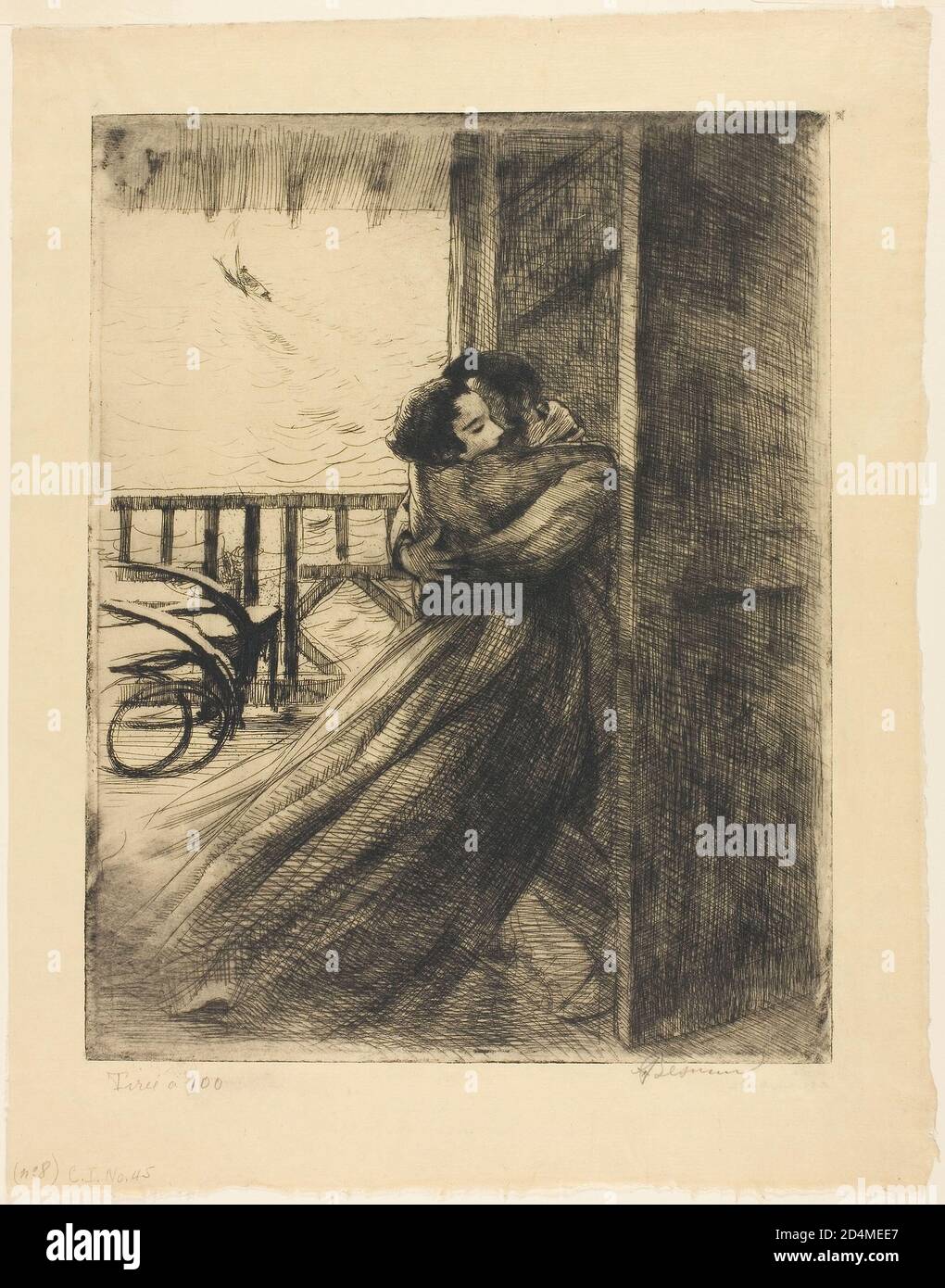 Etching; drypoint and retroussage inking in black ink on cream ...