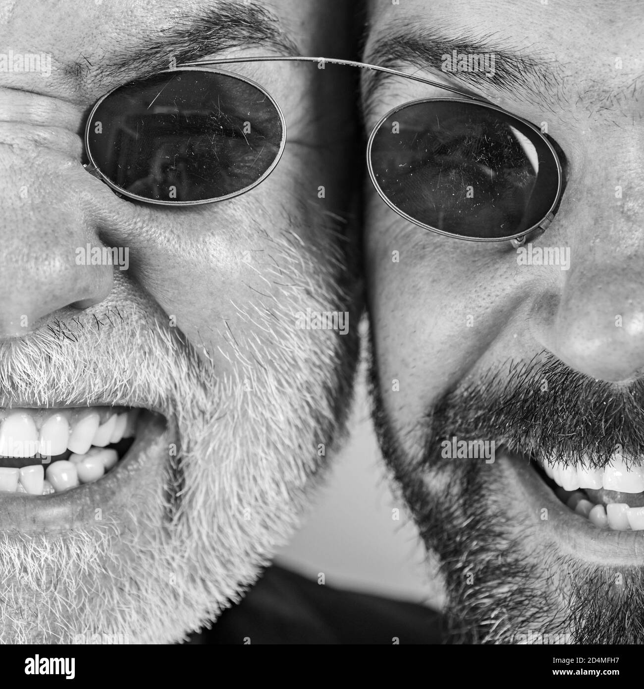 Old father and son. Fathers day. Crazy emotions close up. Comical dad and son. Funny expression people. Daddy comic. Happiness together. Stock Photo