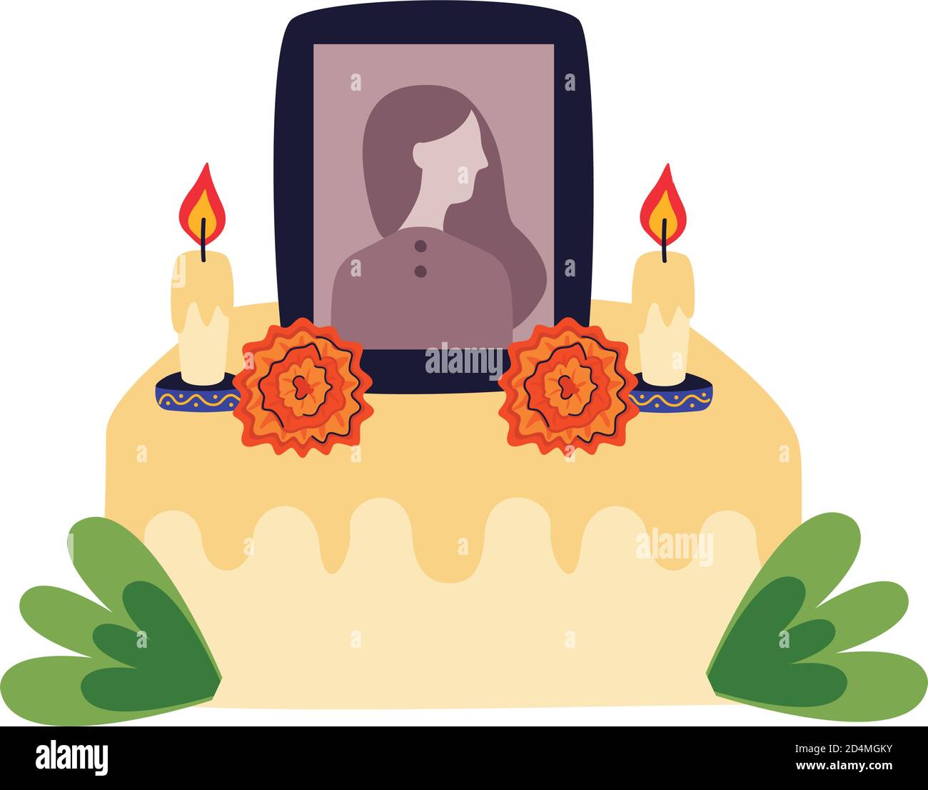 mexican altar of day of the dead with picture of woman flat style
