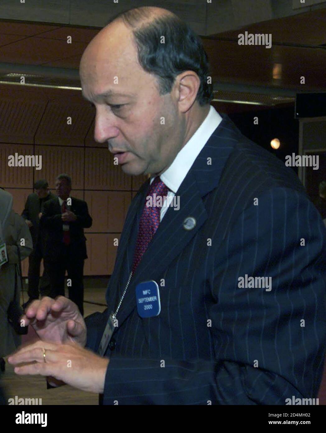 German Finance Minister Hans Eichel and French Finance Minister Laurent Fabius at the IMFC conference in Prague 2000. ca.  2000 Stock Photo