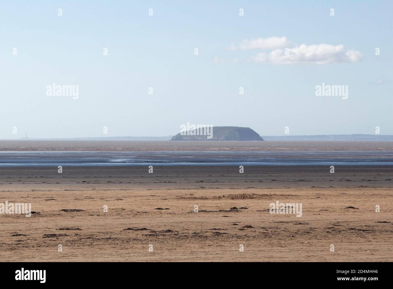 View of Steep Holm Island from Brean Sands, Somerset, United Kingdome Stock Photo