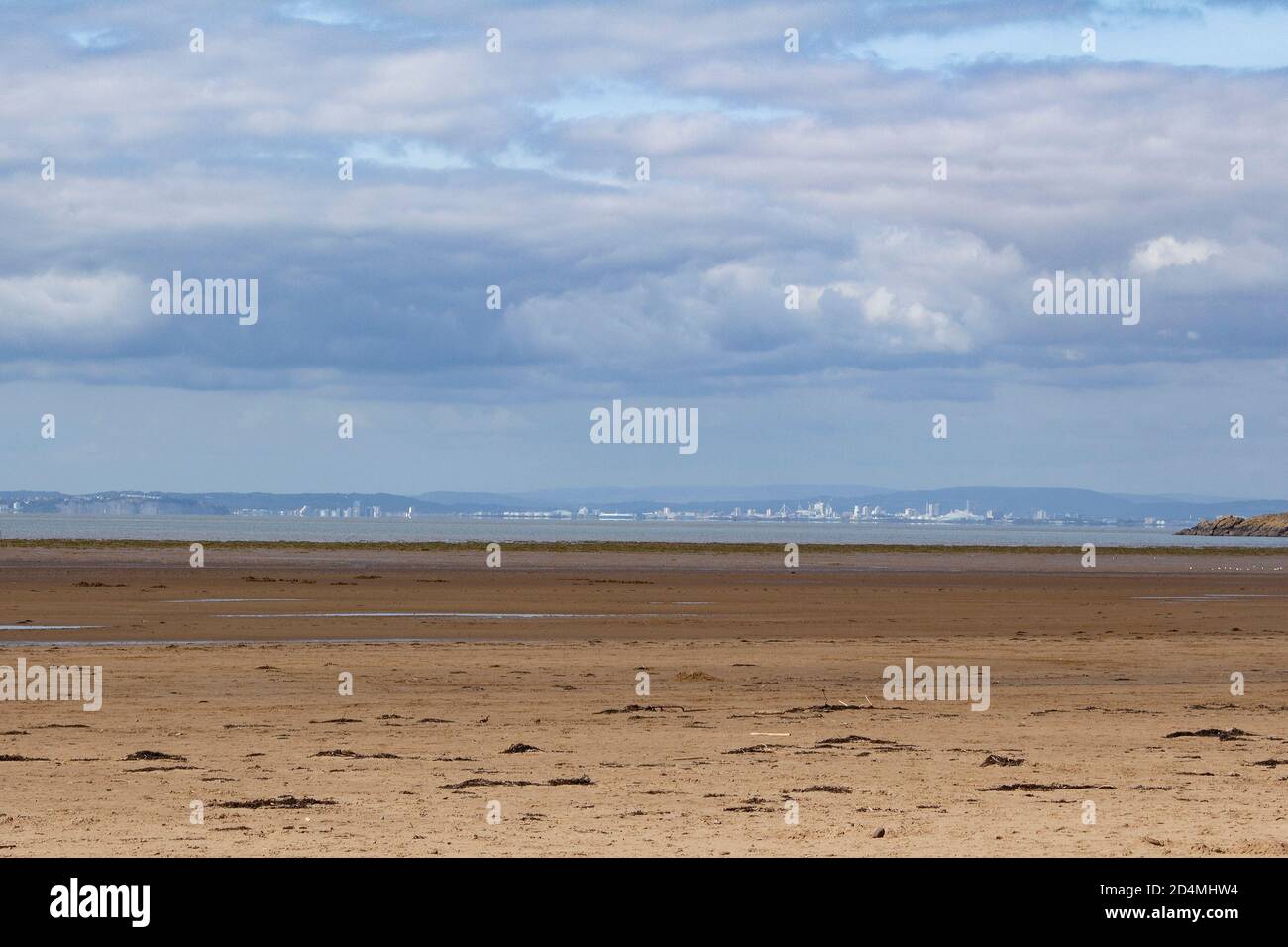 View from Sand Bay, Weston super Mare UK towards Wales in the distance Stock Photo