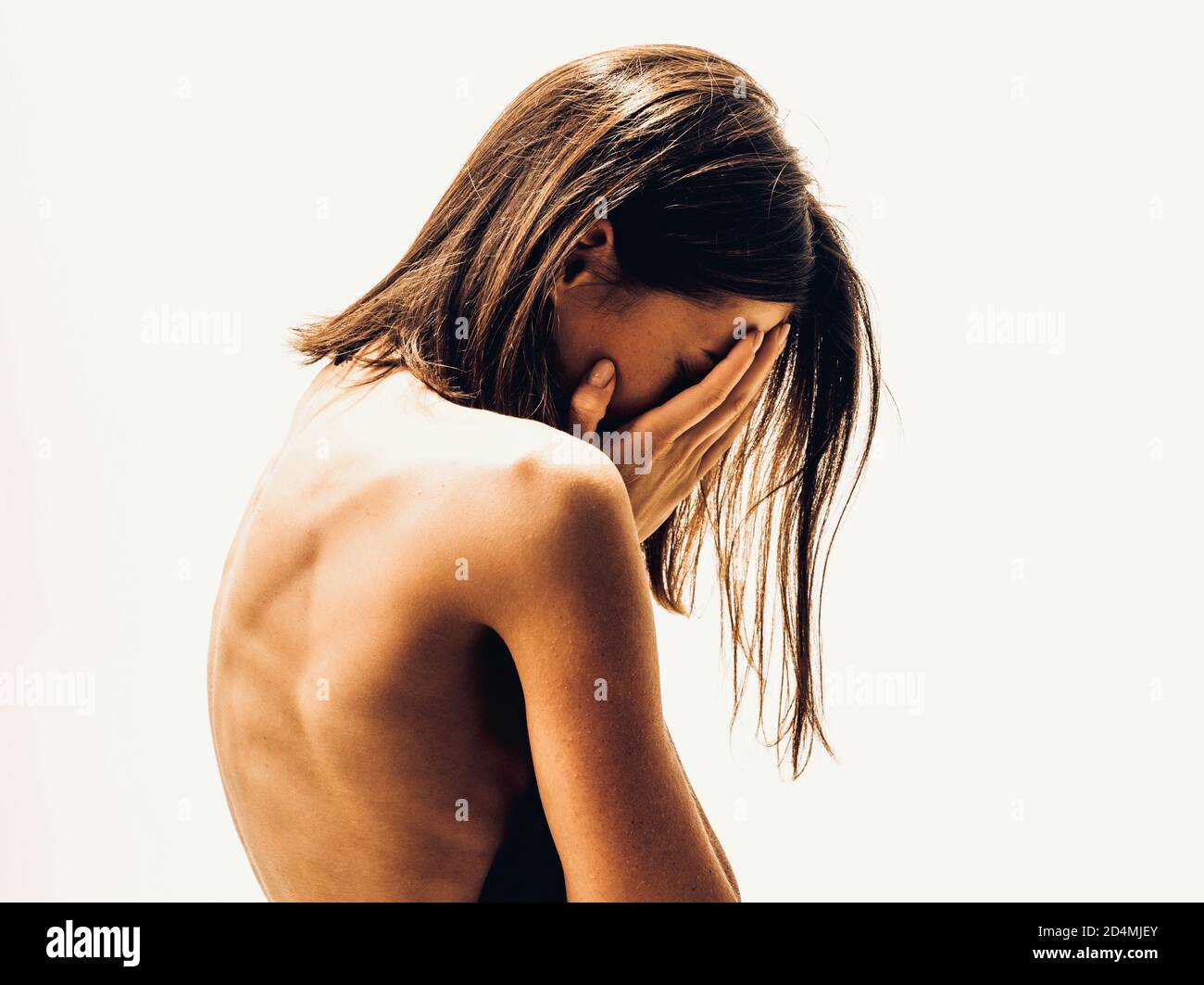 Emotions. Sadness and disappointment. Depressed beautiful young woman ...