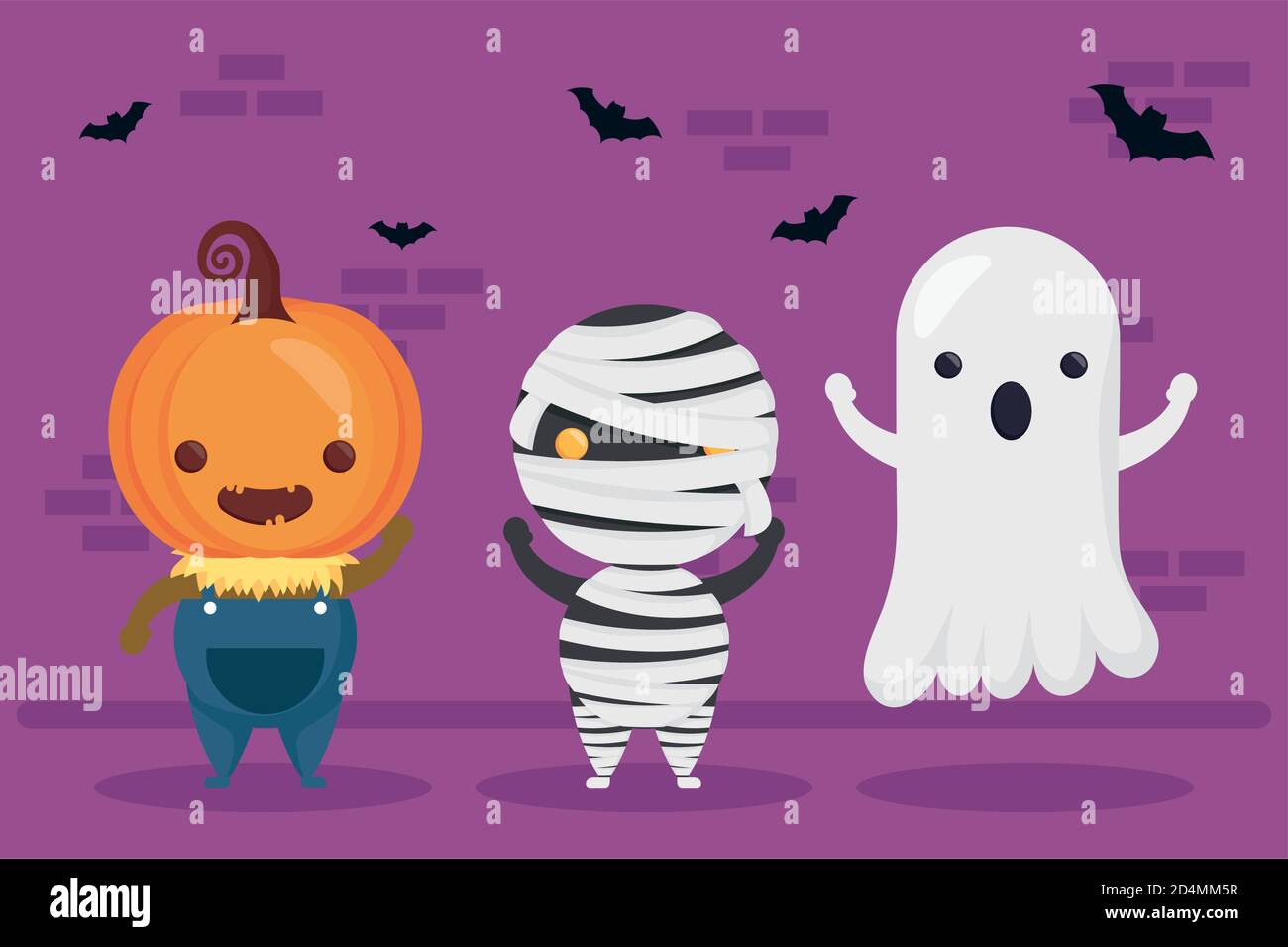 happy halloween pumpkin and mummy with ghost characters vector ...