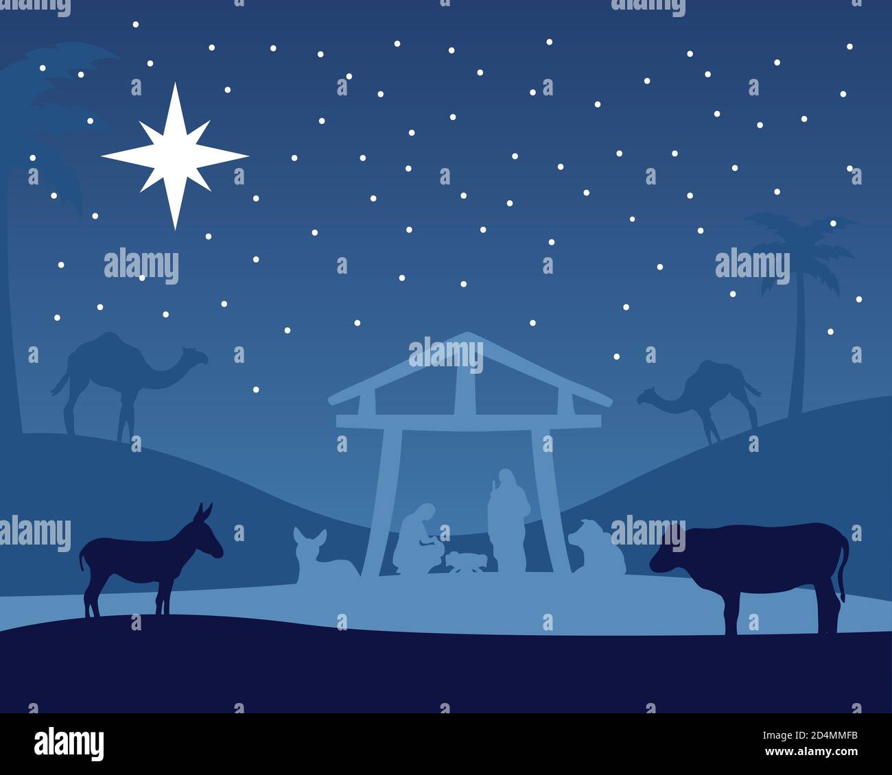 happy merry christmas manger scene with holy family in stable and