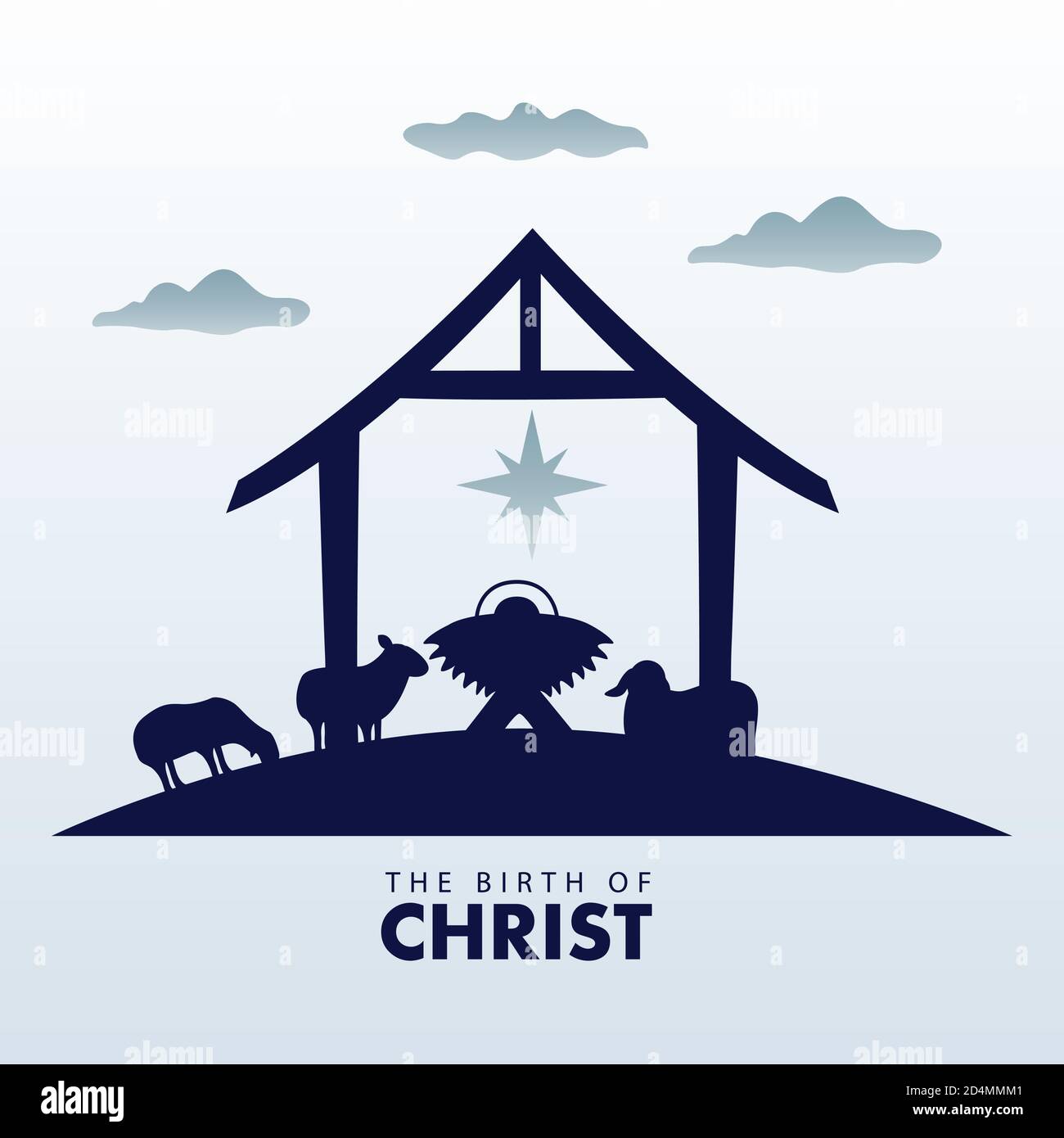 happy merry christmas manger scene with baby and animals in stable