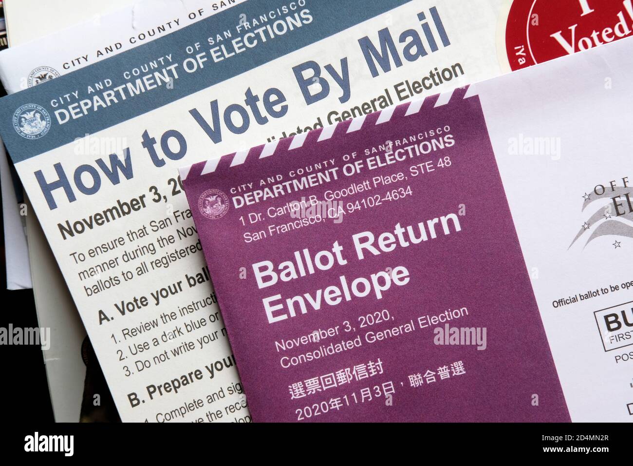 Official ballot return envelope for the November 3 2020 General