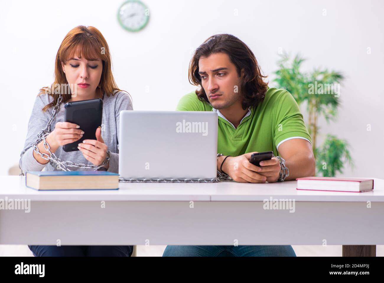 Students in gadget dependency concept Stock Photo