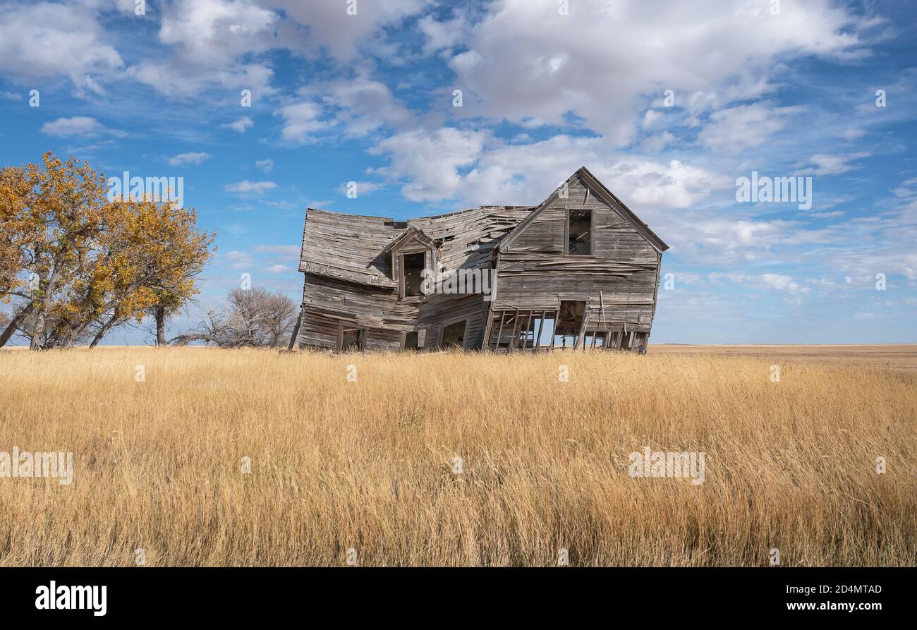 Abandoned farmhouse near the town of Foremost, Alberta, Canada Stock