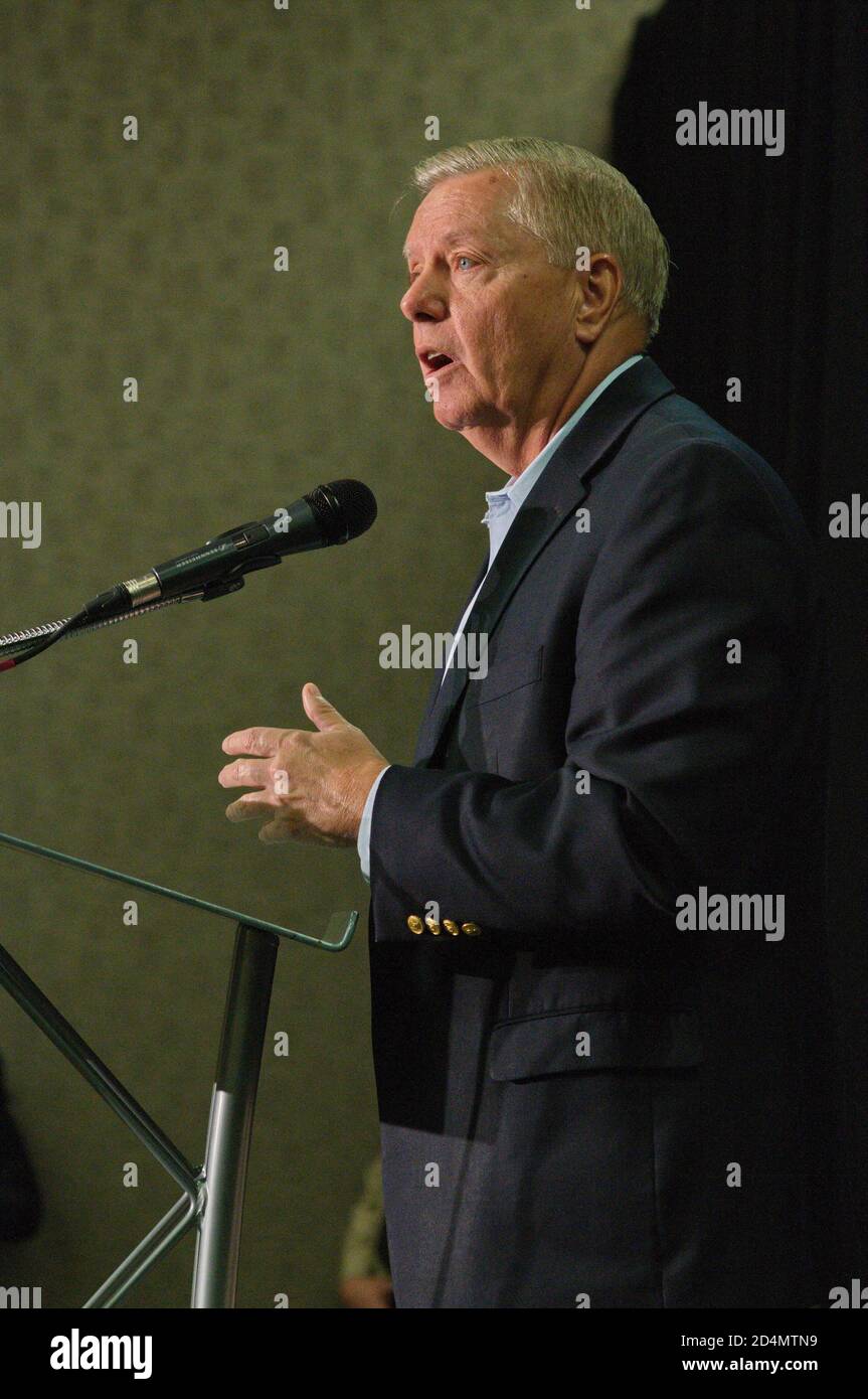 South Carolina Senator Lindsey Graham gives a speech at a Missouri GOP rally in St. Louis, Missouri. Stock Photo