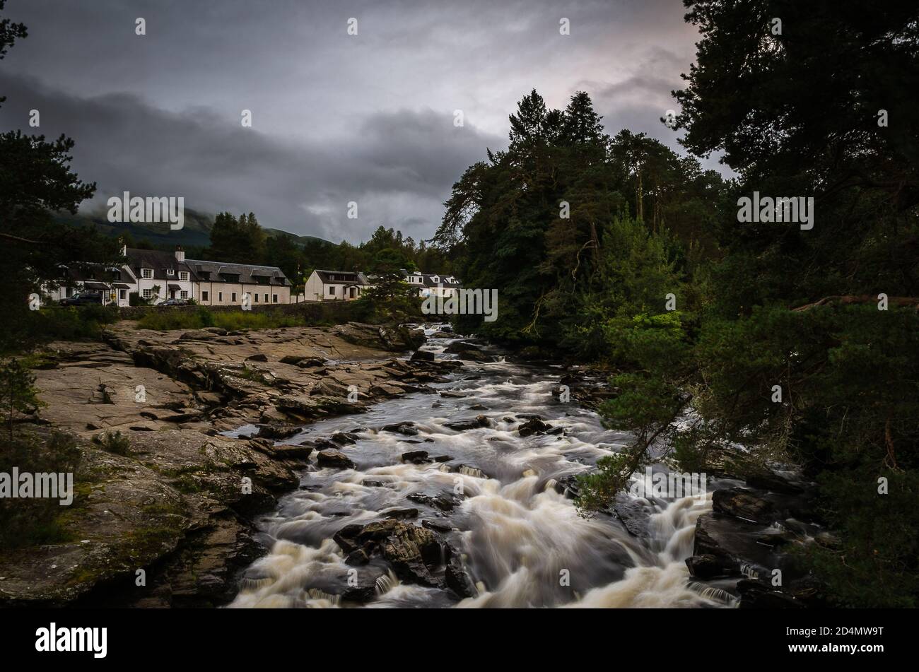 The Falls of Dochart at dusk, Killin, Highlands, Scotland Stock Photo