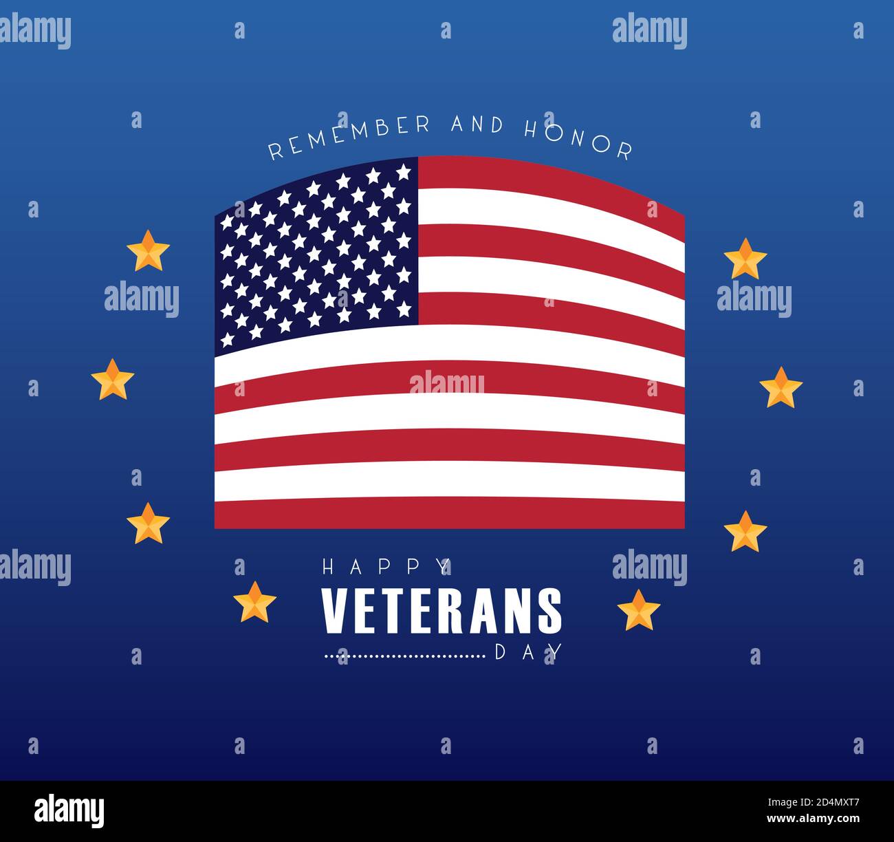 happy veterans day lettering with usa flag in blue background vector ...