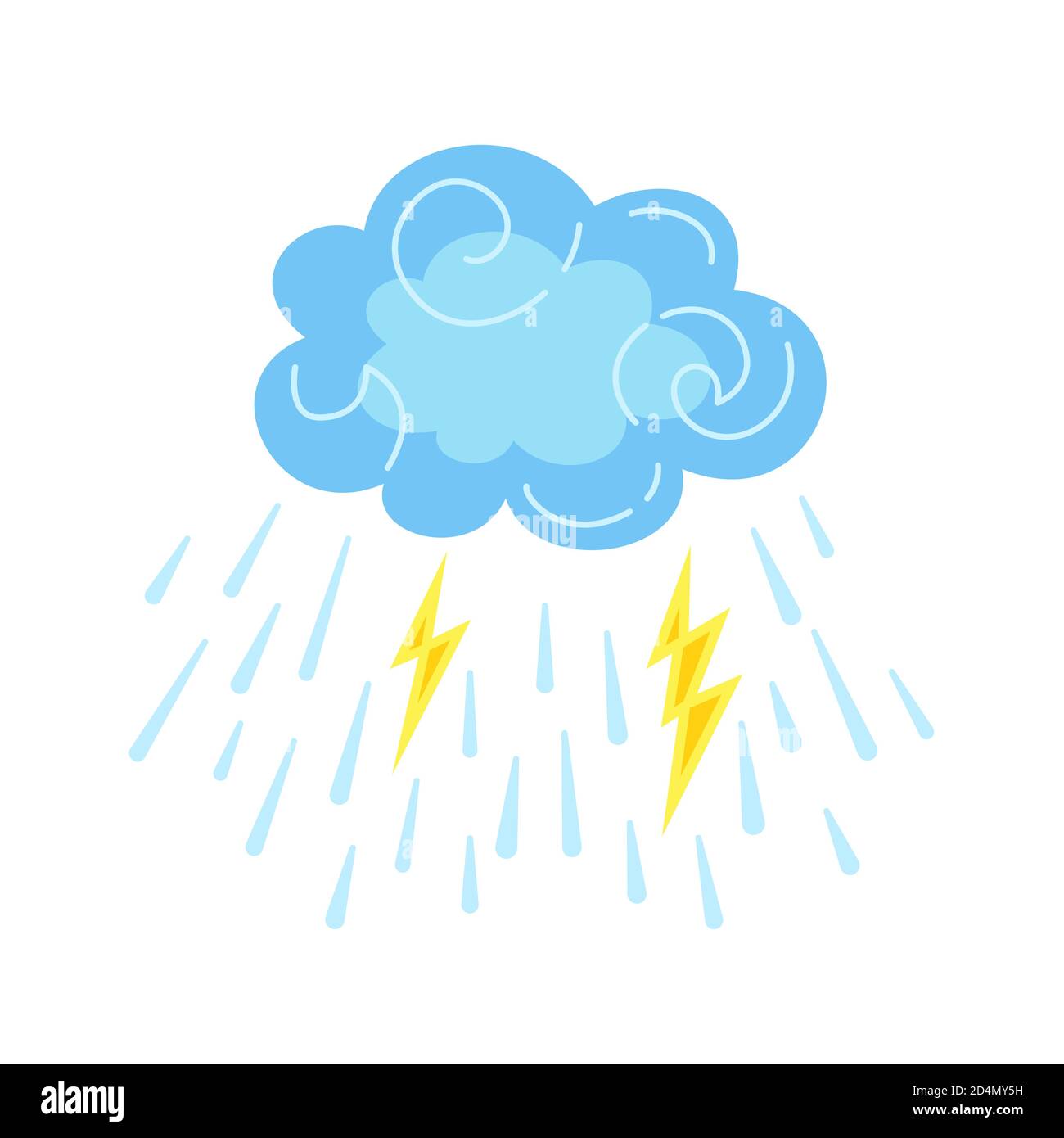 Cloud with rain, lightning cartoon style. Abstract flat bad weather colors  hand drawn symbol. Cute thunderstorm, bright nature weather element.  Meteorological infographics for print, fabric. Vector Stock Vector Image &  Art -