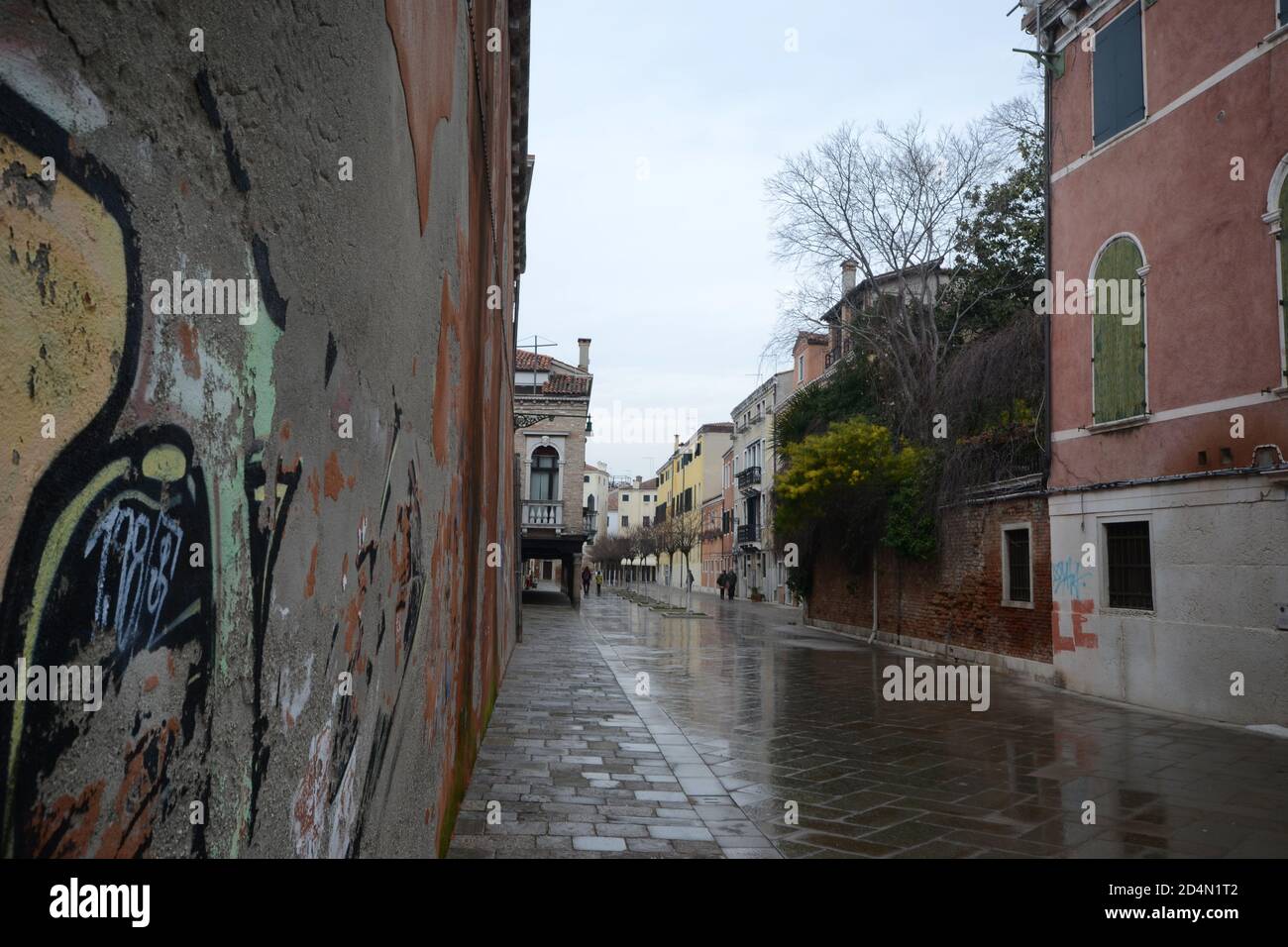 unknown glimpse of the city of Venice on a gray day at the end of winter Stock Photo
