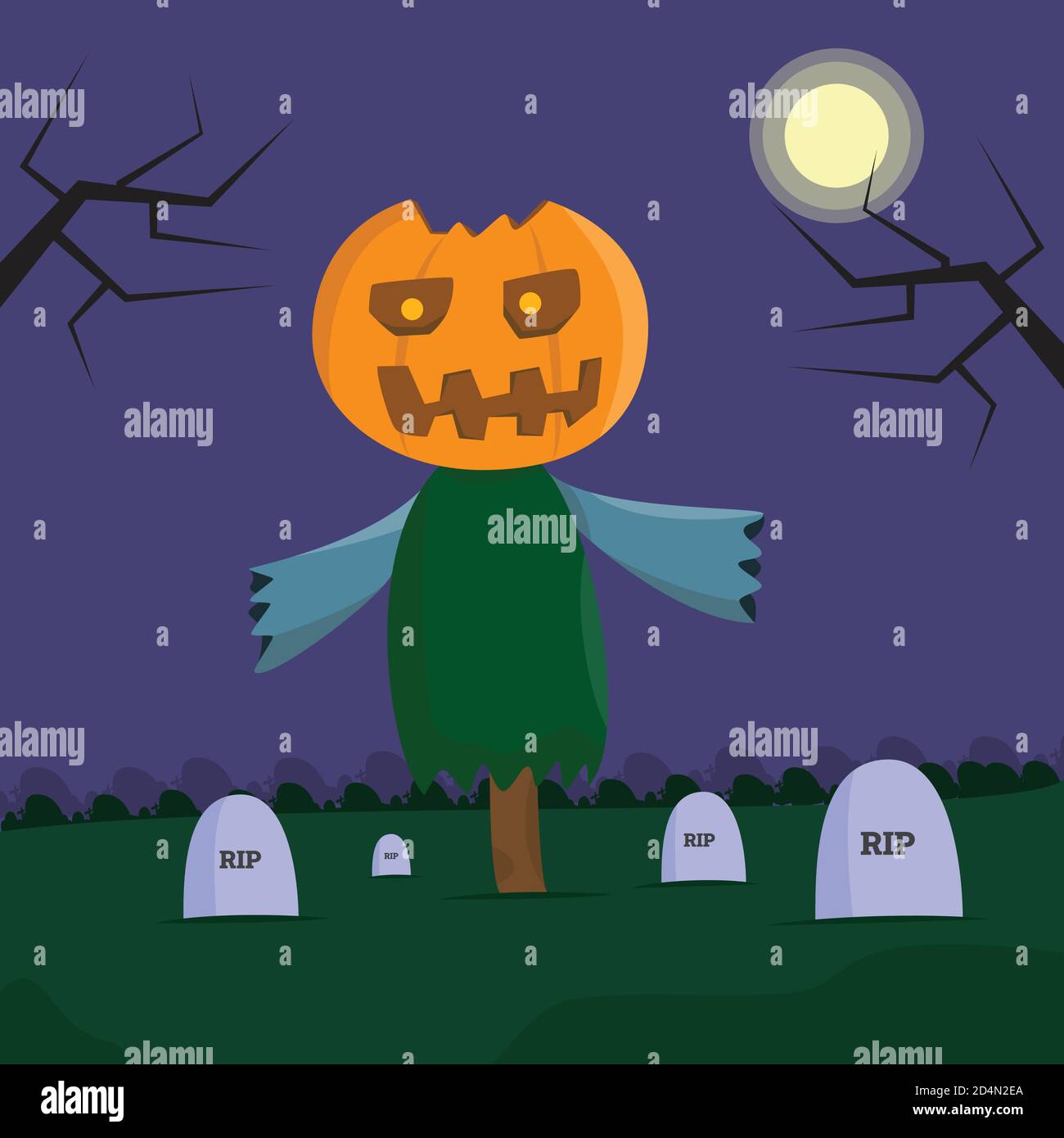 Pumpkin Hallowen Illustration, with night scary expression, Hallowen illustration in simple illustration. Can use for backgroun of party or other elem Stock Vector