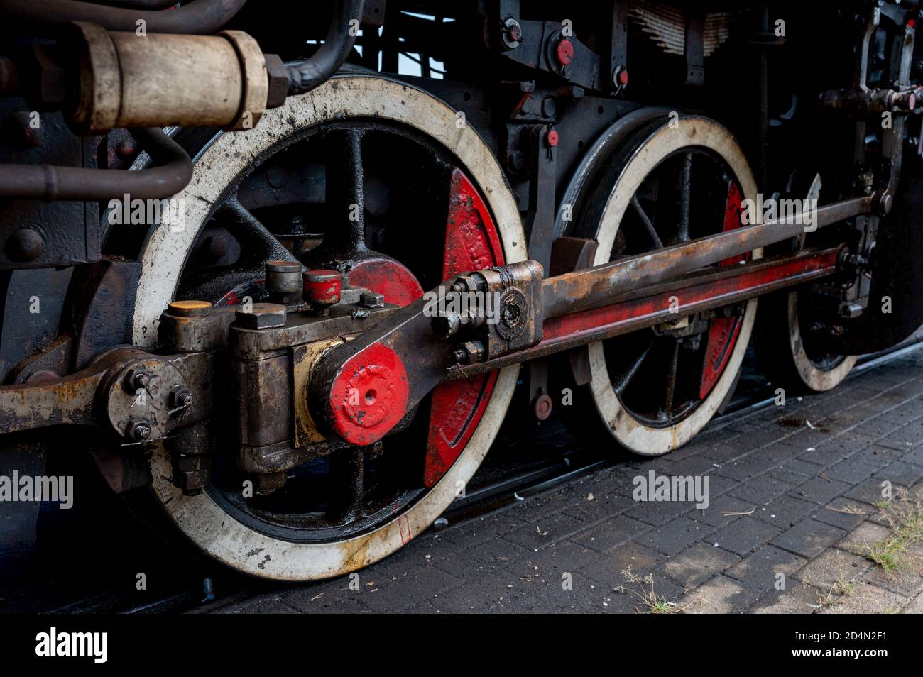 Closeup shot of an old rusted train wheals Stock Photo