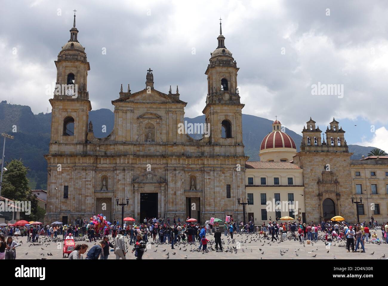 Colombia Bogota - Bolivar Square - Plaza de Bolivar de Bogota with Catedral Primada de Colombia Stock Photo