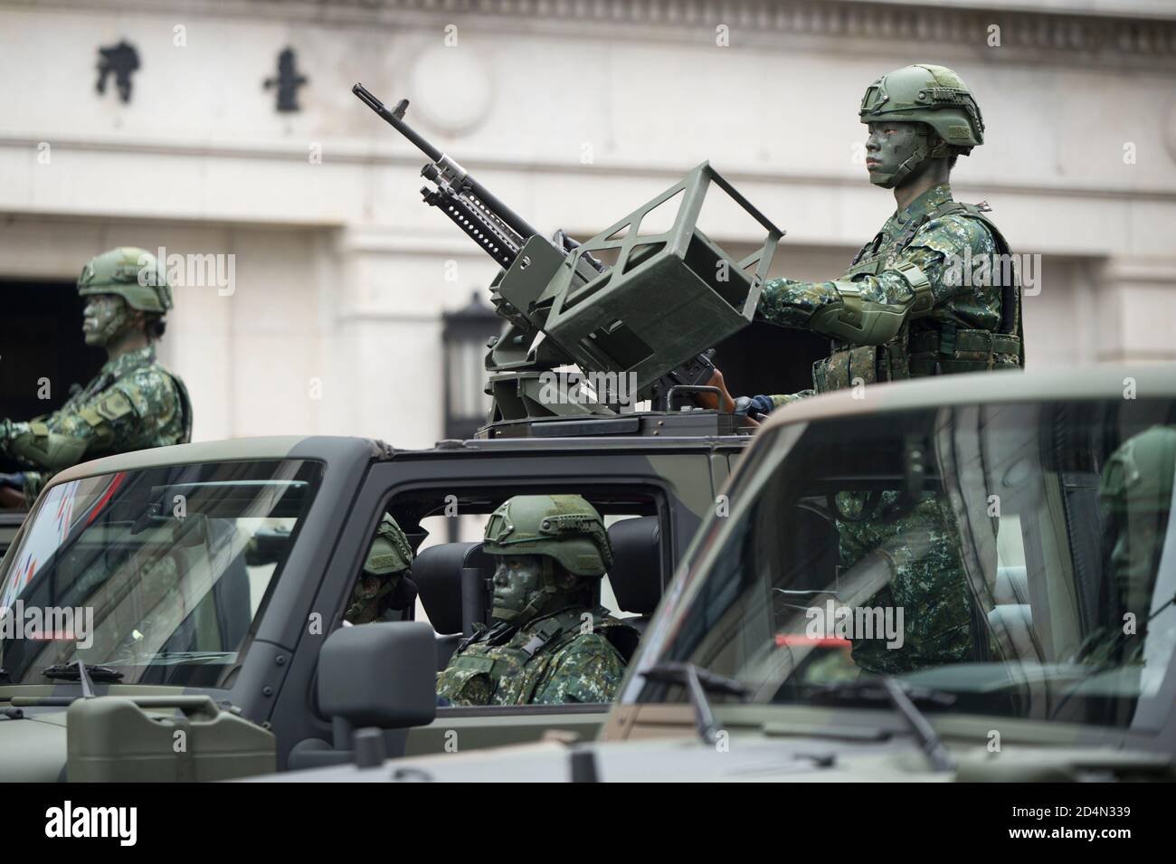 Special Forces riding an armored vehicle seen ready for a performance during the Double Tenth National Day celebration's rehearsals at Ketagalan Boulevard. Credit: SOPA Images Limited/Alamy Live News Stock Photo