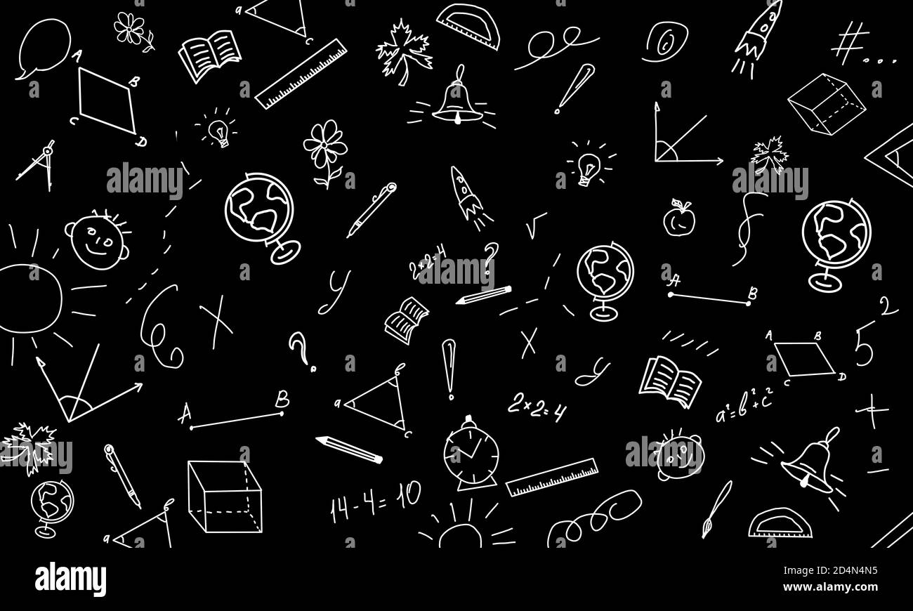 Chalk board back to school background. Schools blackboard doodles