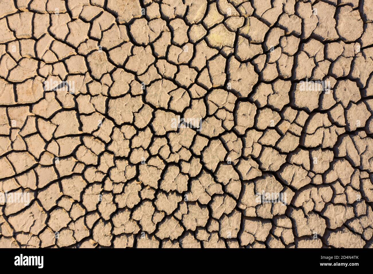 Dry lake bed with cracked Soil, Aerial view. Stock Photo