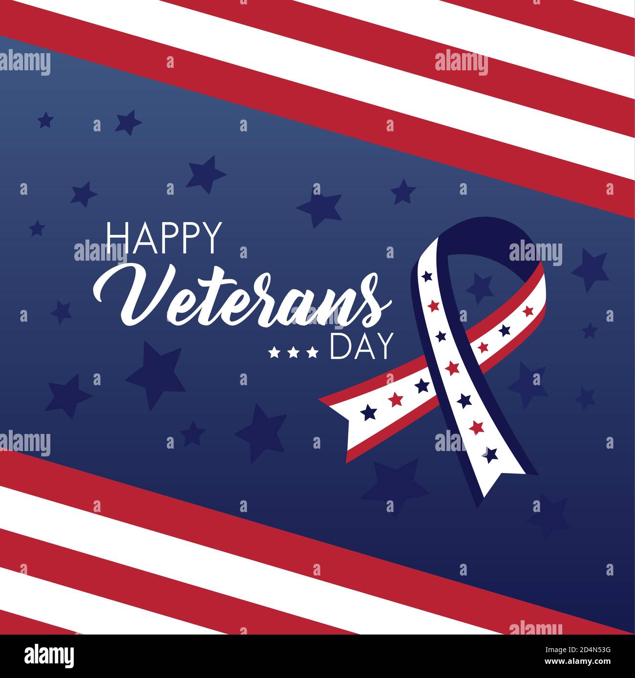 happy veterans day lettering with ribbon campaign and usa flag vector ...