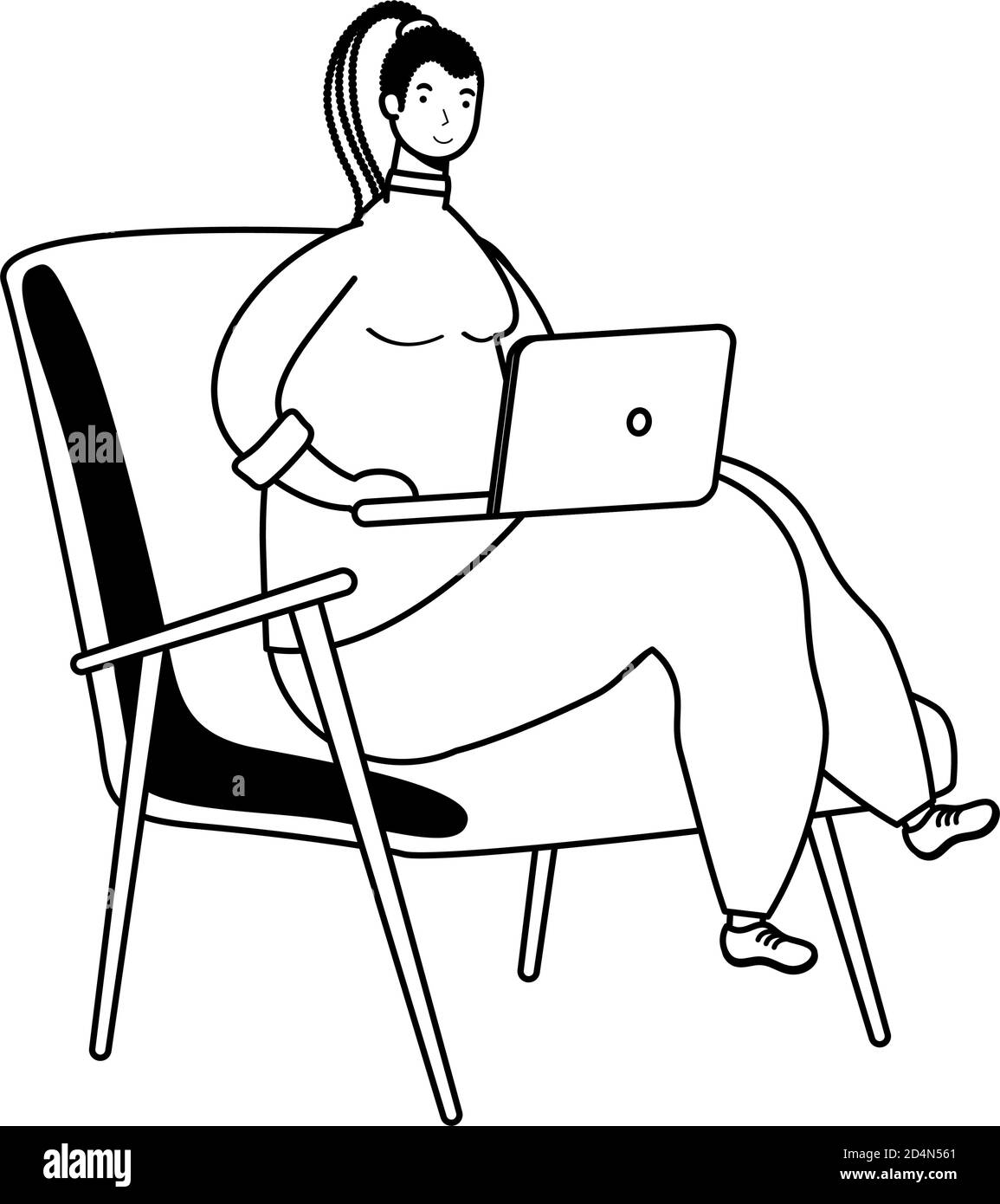 afro ethnic woman with rasta hairstyle working in laptop seated in sofa ...