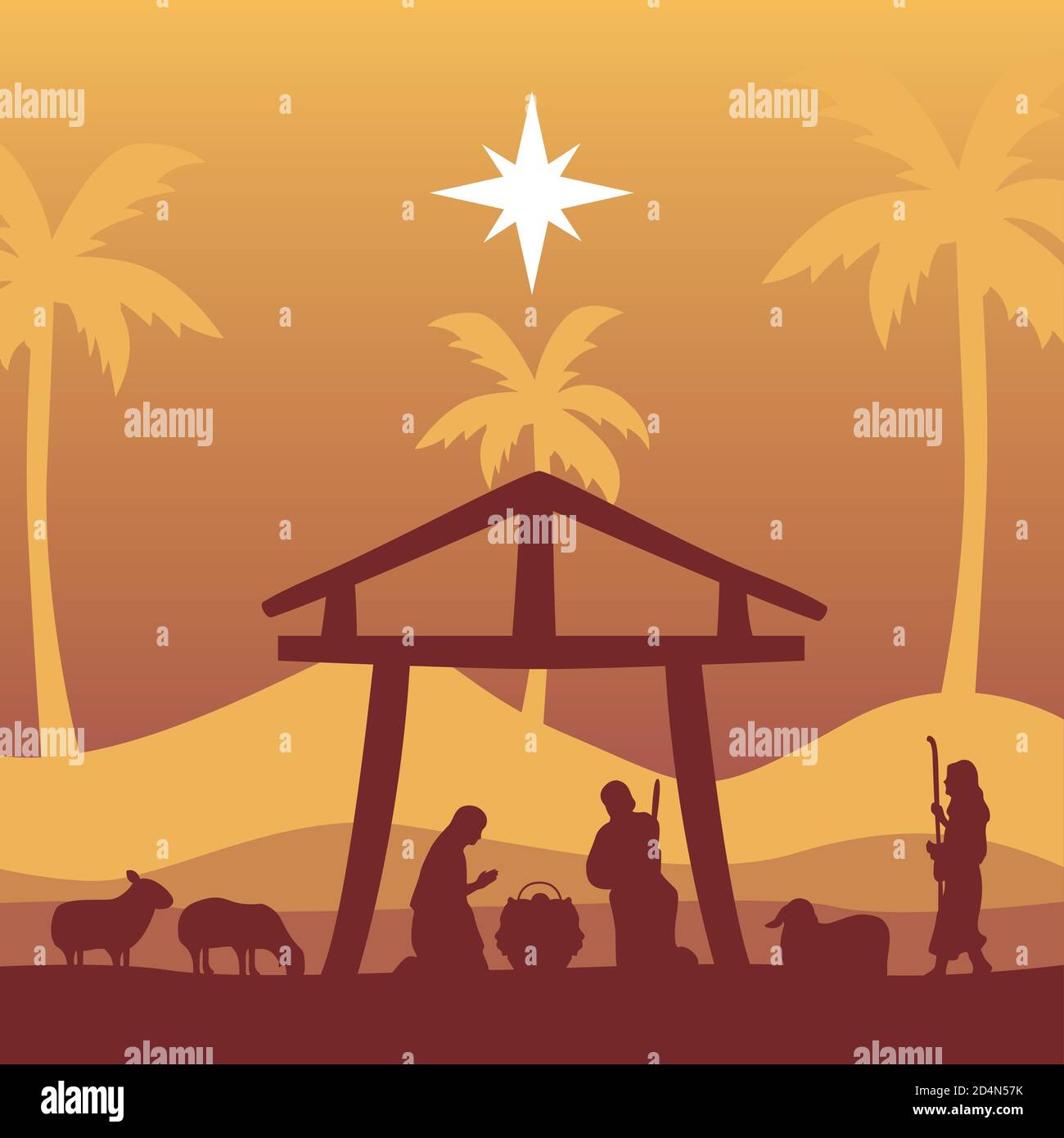 happy merry christmas manger scene with holy family in stable and