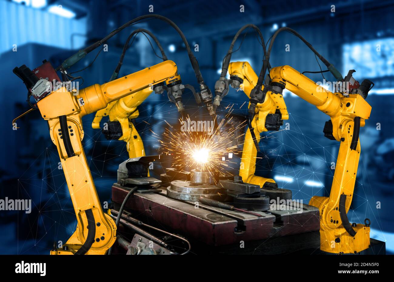 Smart industry robot arms for digital factory production technology showing  automation manufacturing process of the Industry 4.0 or 4th industrial  Stock Photo - Alamy