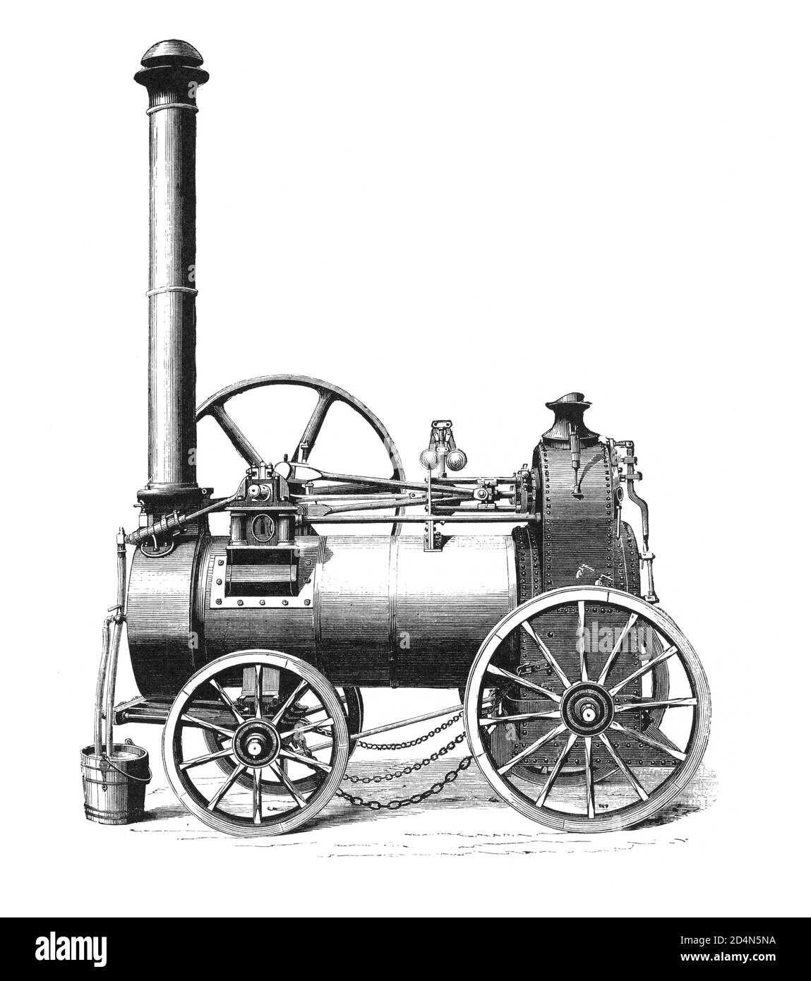 Early illustration of a steam engine from a 1871 book Stock Photo