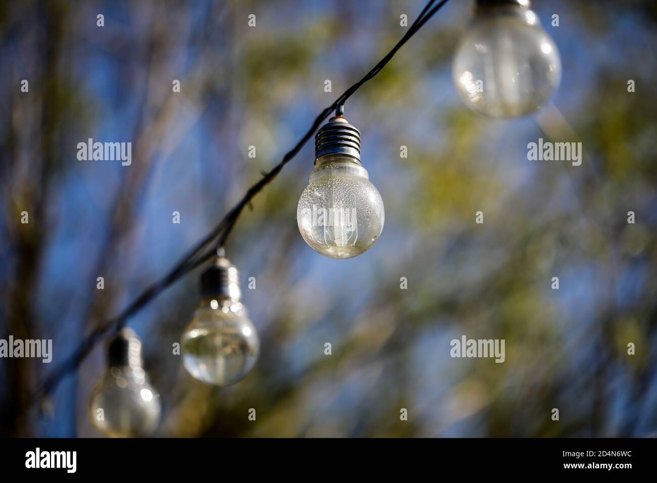 Details with drops of condensation water inside a solar light bulb Stock Photo