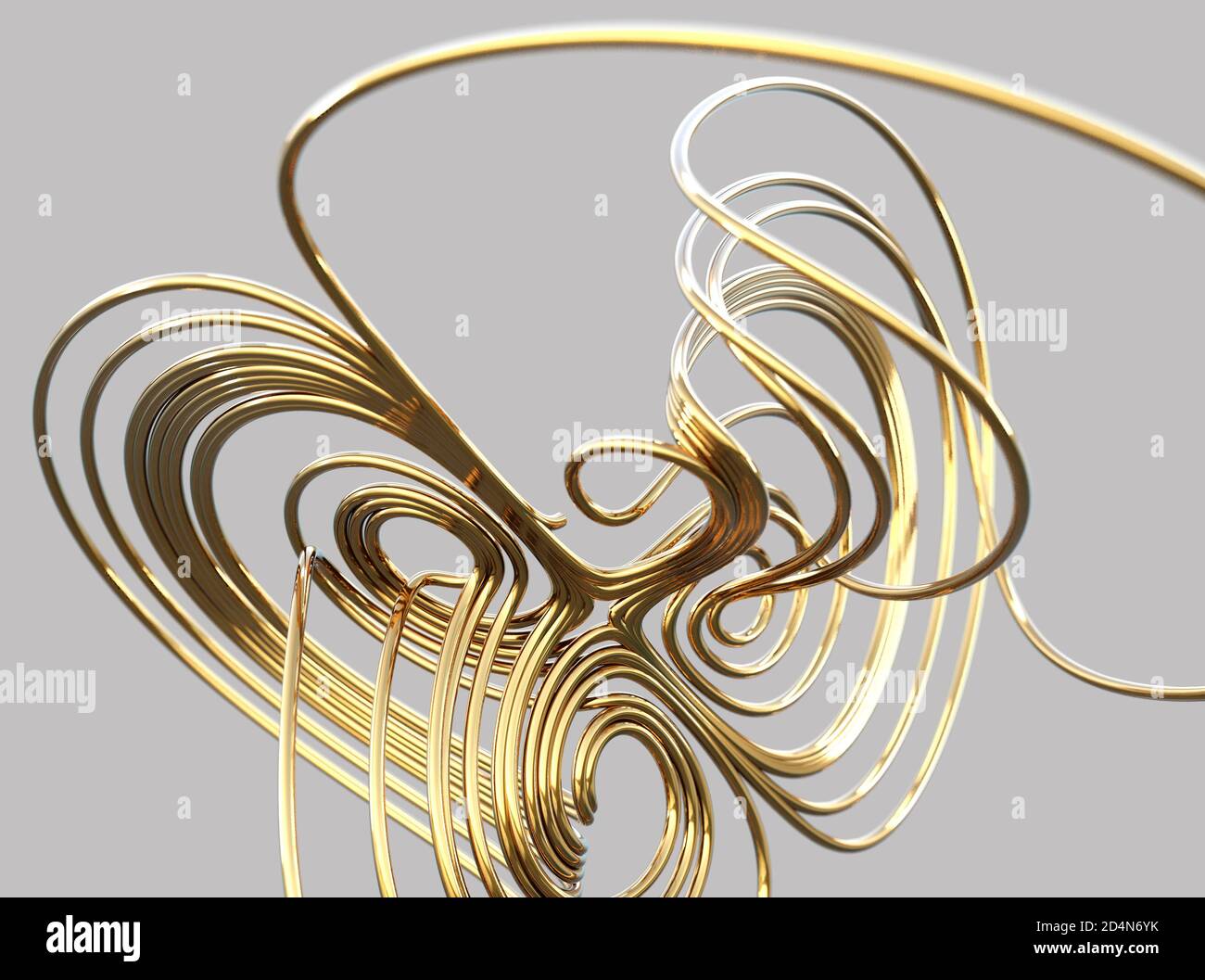 3d gold wire mathematical knot against gray background, 3d illustration Stock Photo