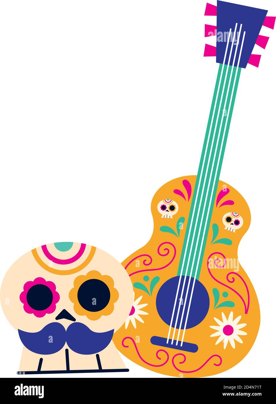 Mexican skull and guitar design, Mexico culture theme Vector ...