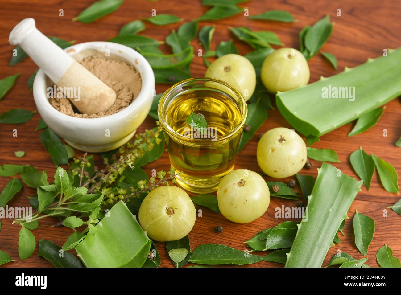 Ayurvedic Oil or Herbal Hair Oil with Herbs tulsi, curry leaves, oil