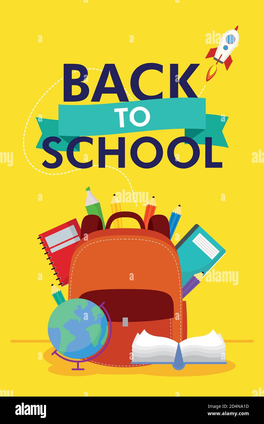 back to school season poster with lettering and schoolbag vector