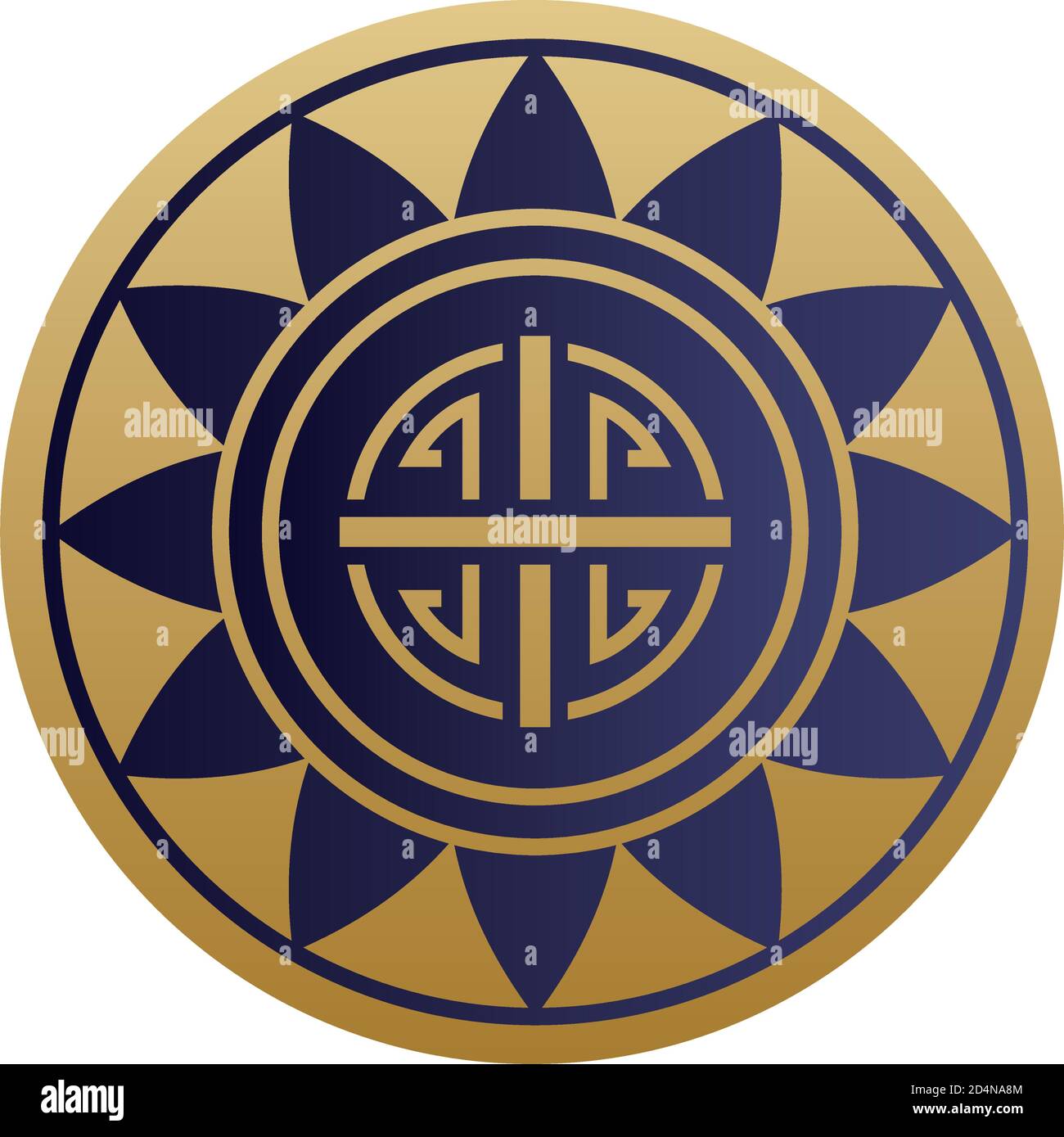 Chinese symbol seal stamp gold and blue design, China culture asia and oriental theme Vector