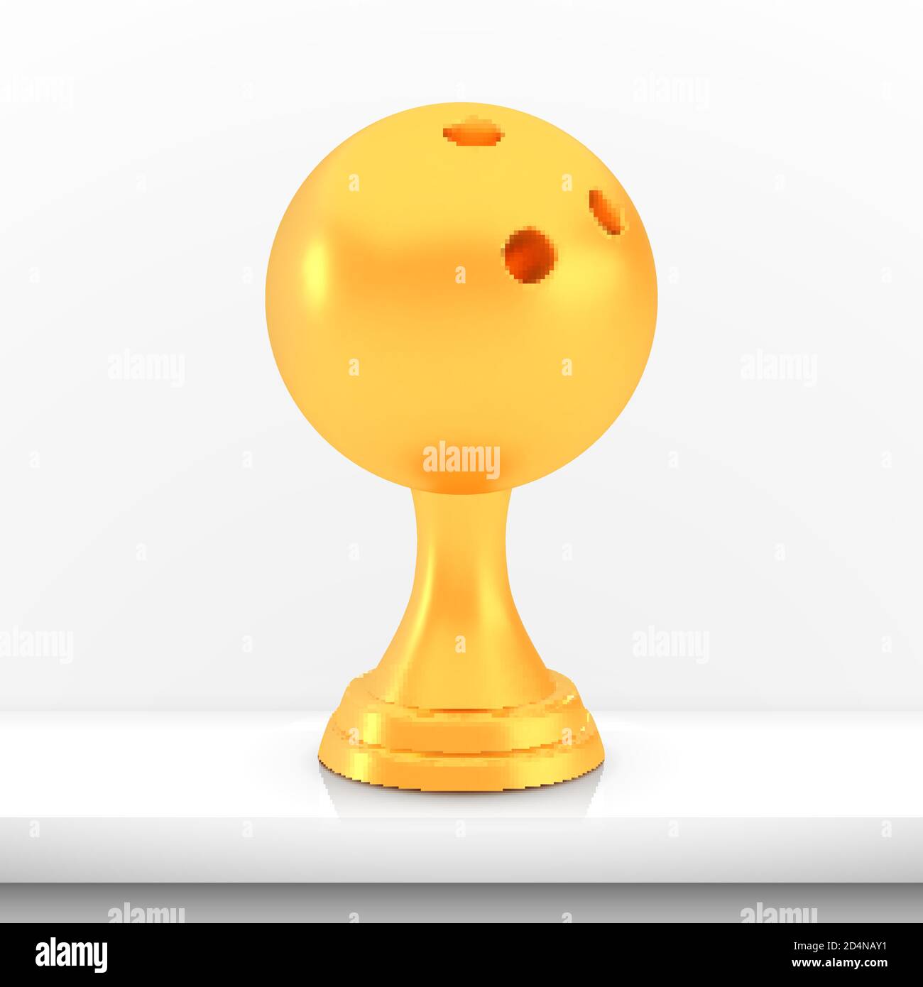 Winner bowling cup award, golden trophy logo isolated on white shelf